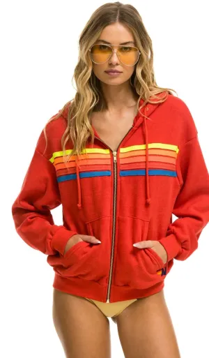 5 Stripe Relaxed Zip Hoodie ~ Red// Neon Rainbow