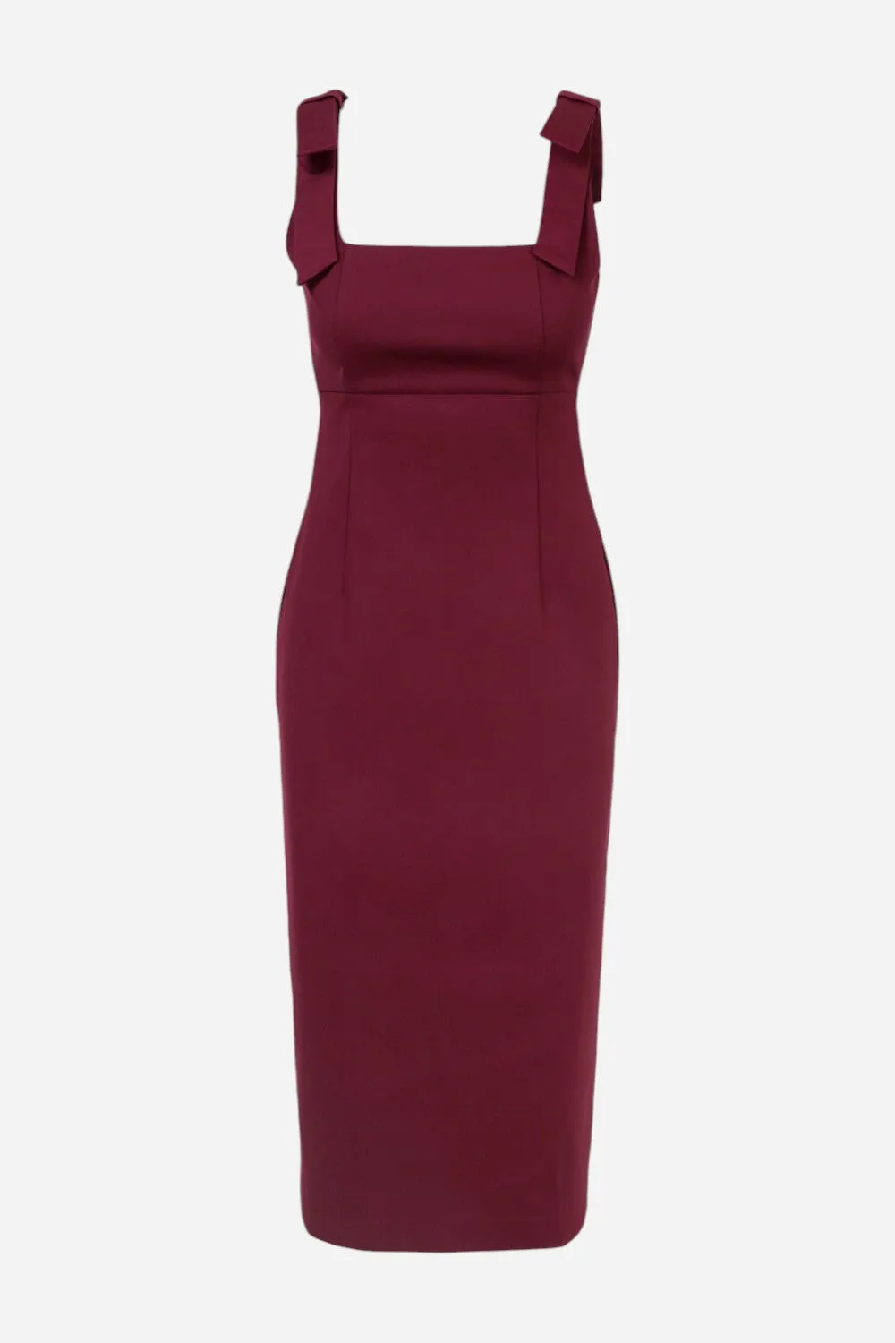 Adelyn Rae Karissa Shoulder Tie Crepe Midi Dress in Cranberry