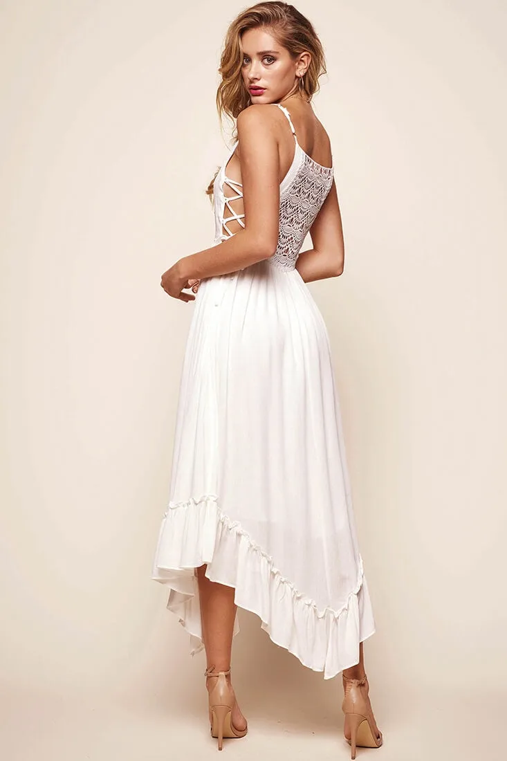 Angel Lace-up Maxi Dress White