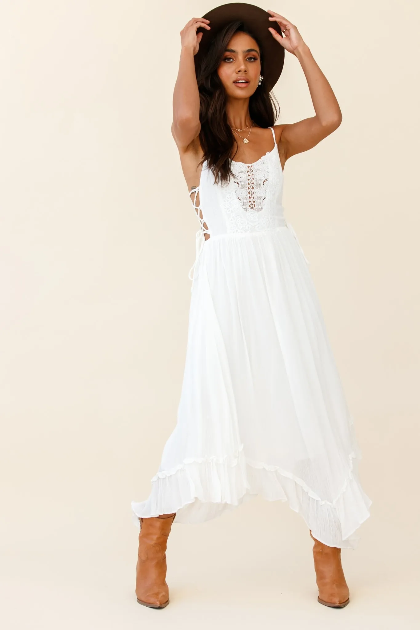 Angel Lace-up Maxi Dress White