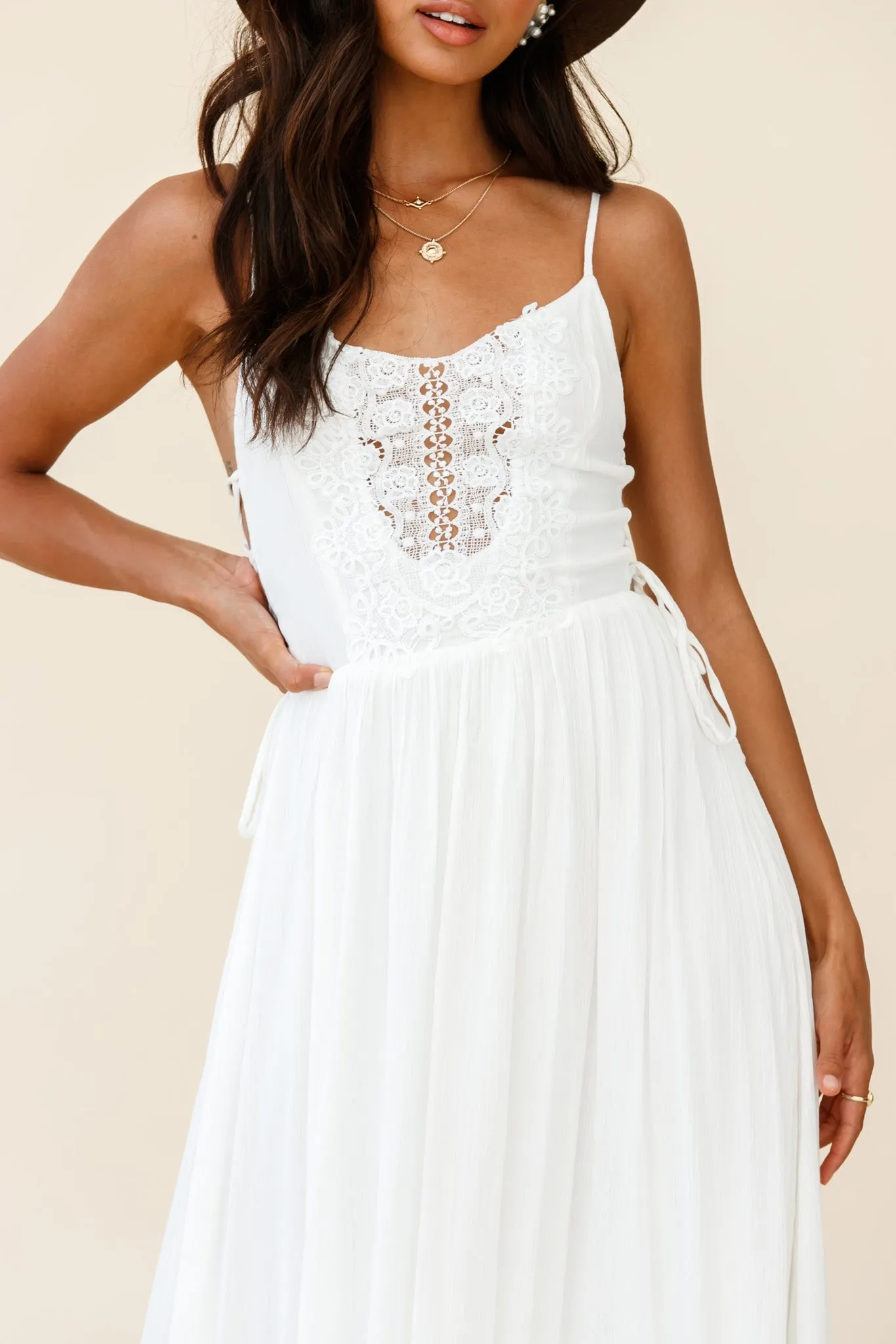 Angel Lace-up Maxi Dress White