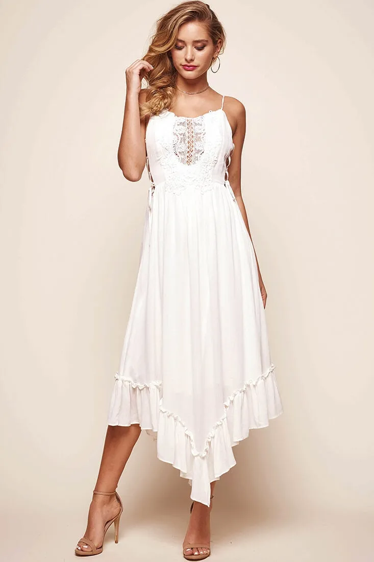 Angel Lace-up Maxi Dress White