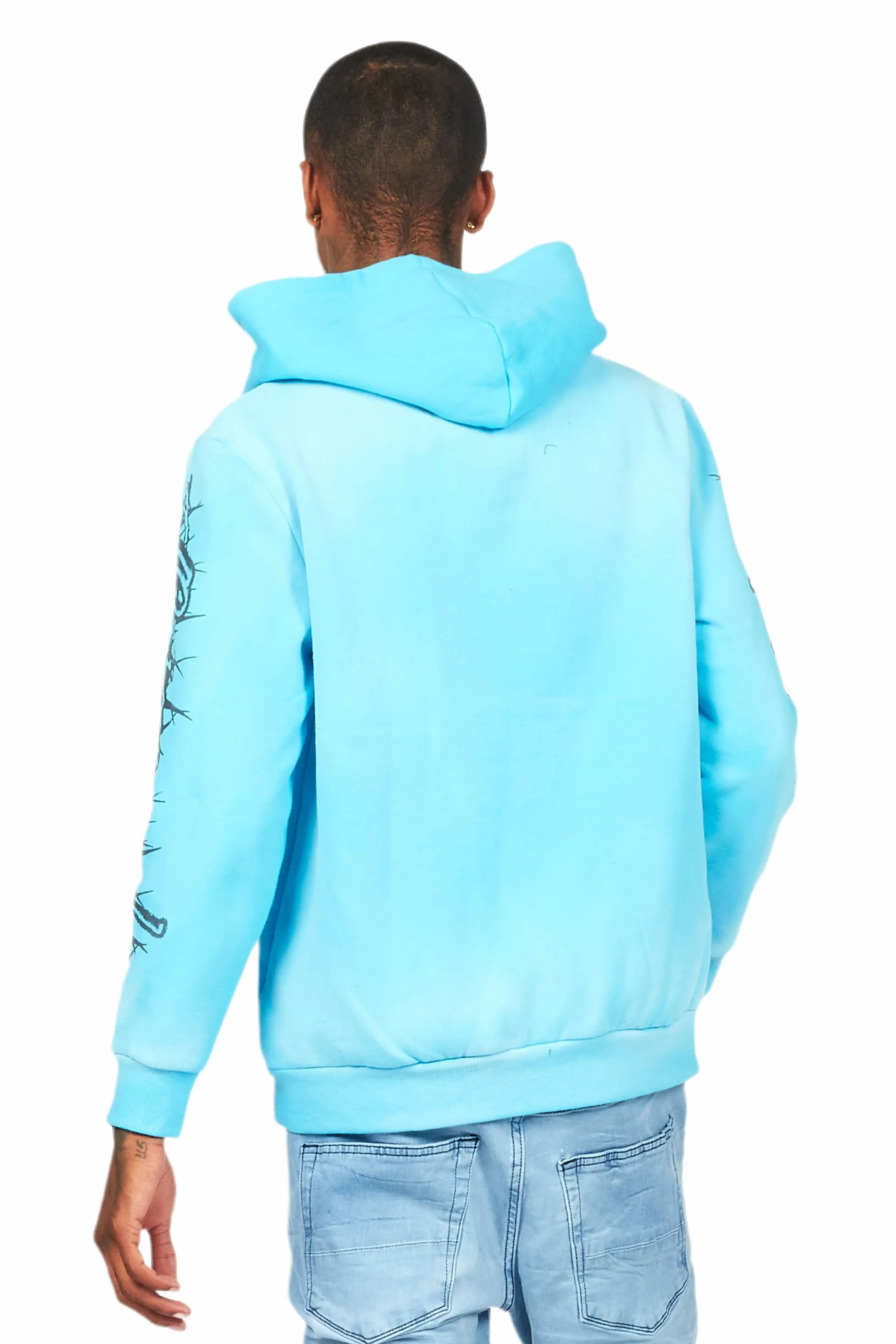 Bedros Blue Graphic Distressed Hoodie