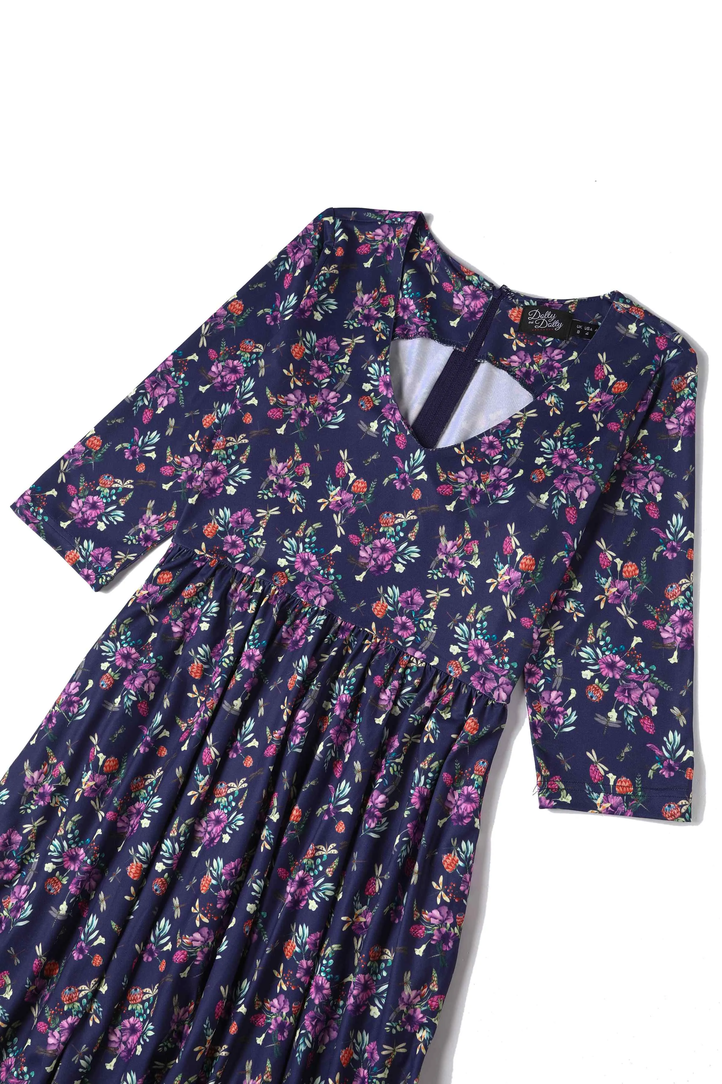 Billie Purple Dragonfly & Floral Long Sleeved Dress