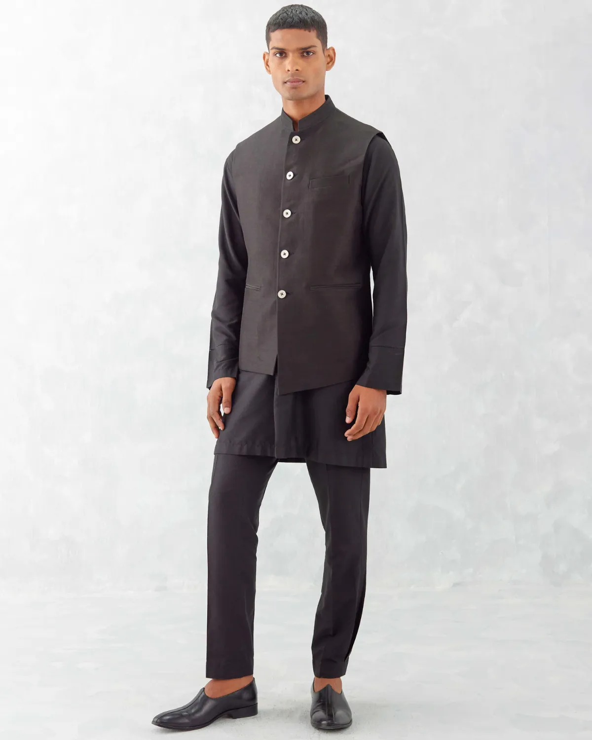 Black Kurta With Bundi Set