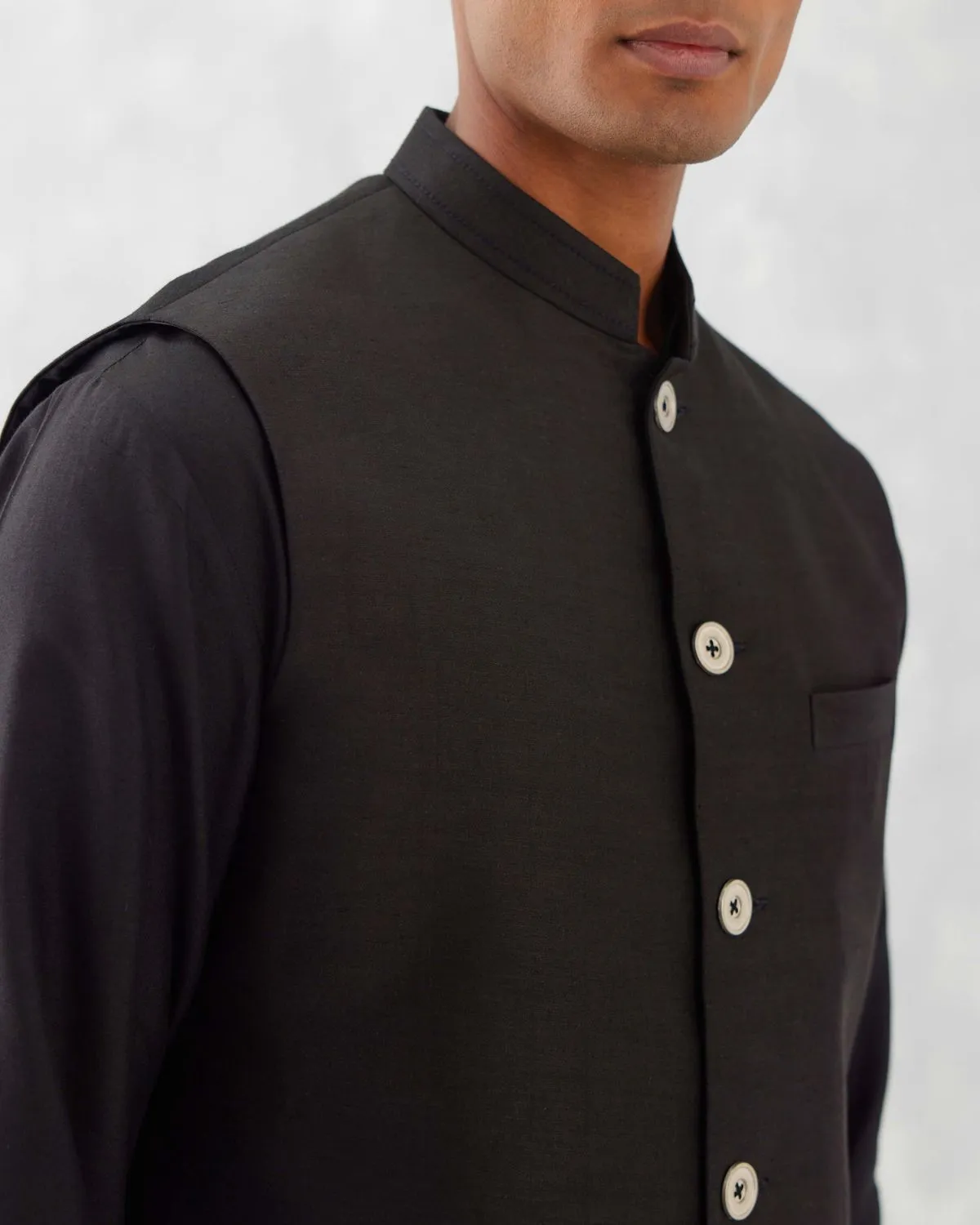 Black Kurta With Bundi Set