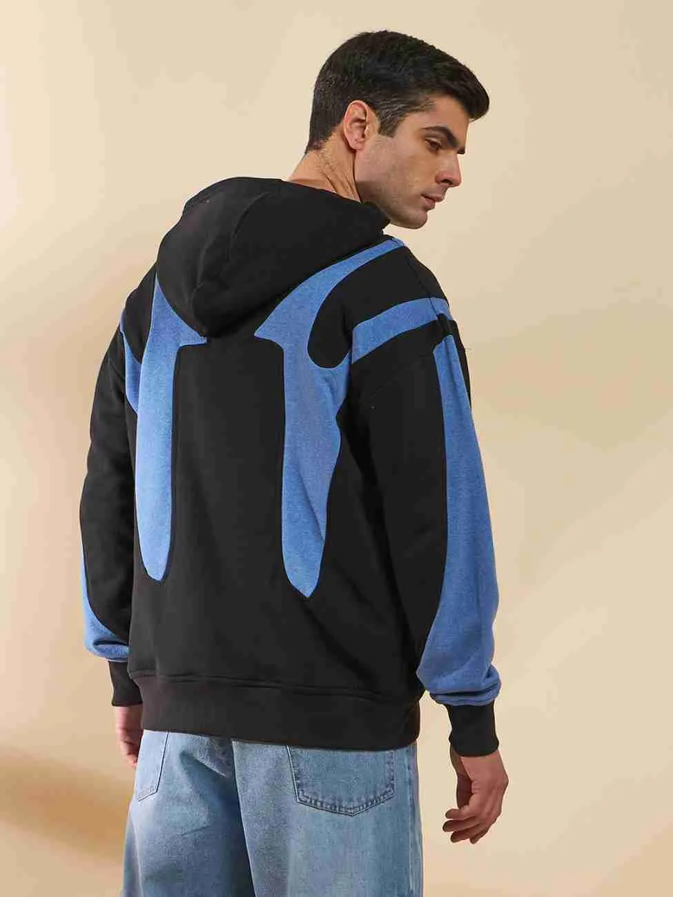 Black&Blue Cut Sew Zipped Hoodie