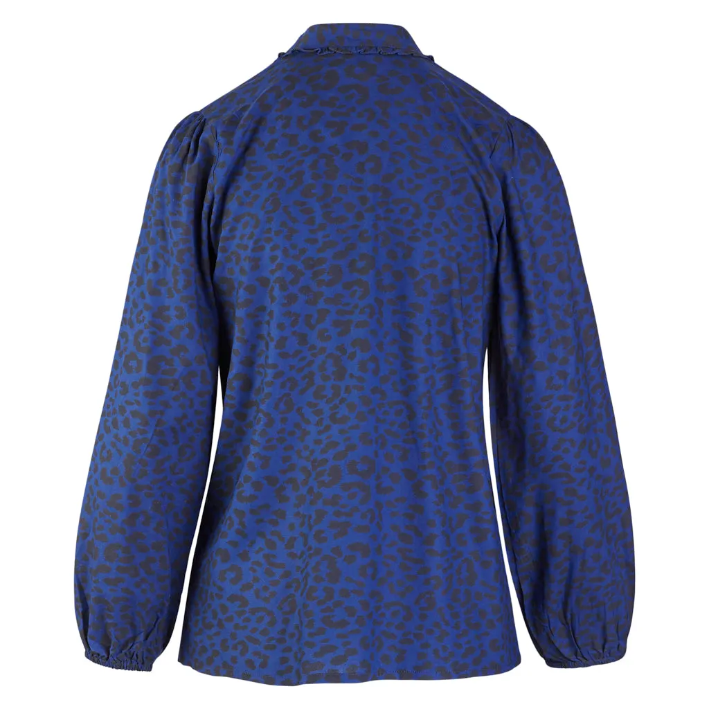 Blue Leopard Dolly Button Through Blouse