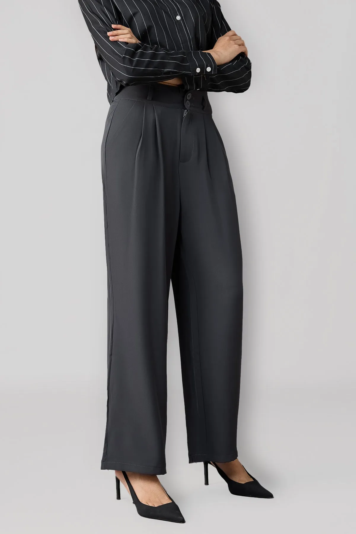 Charcoal Grey Korean Pleated Pants