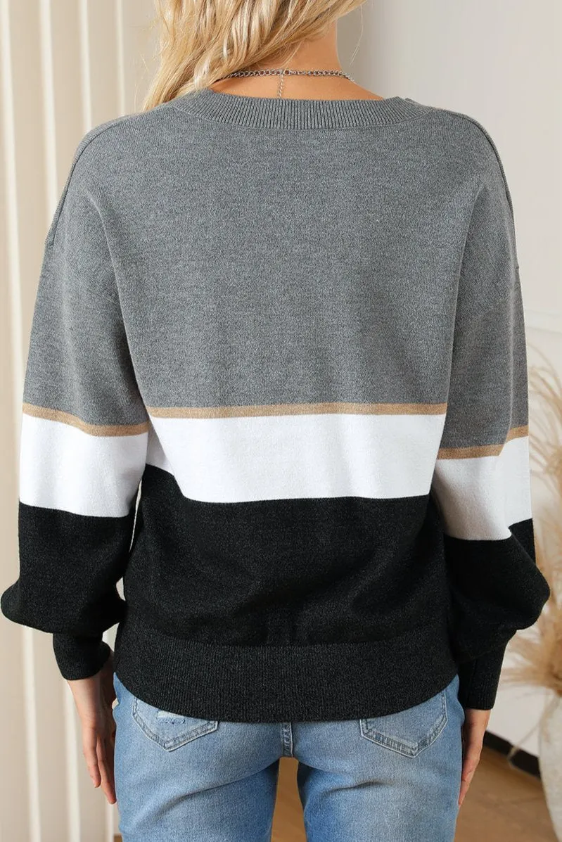 Colorblock Stripe V-Neck Sweater