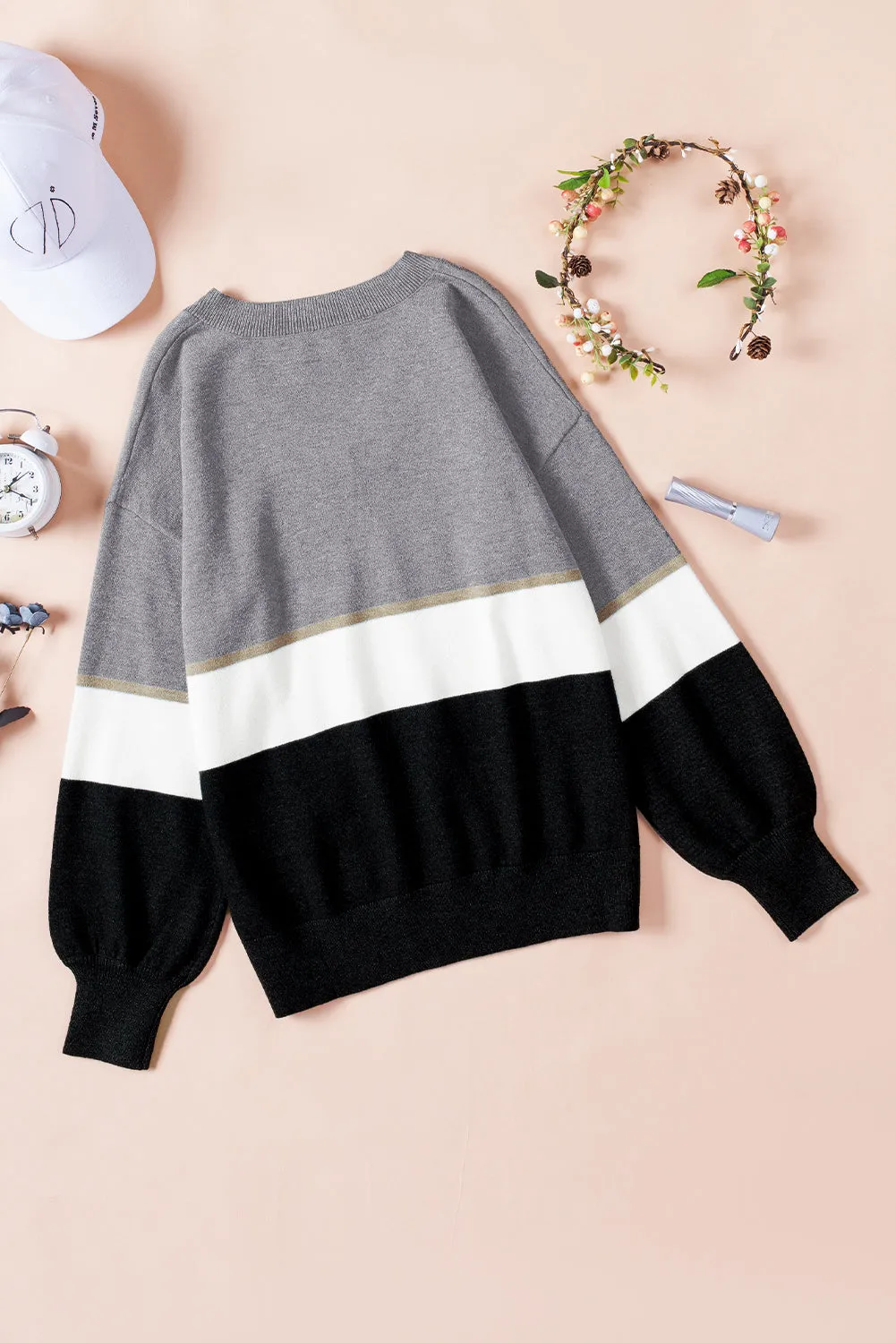 Colorblock Stripe V-Neck Sweater