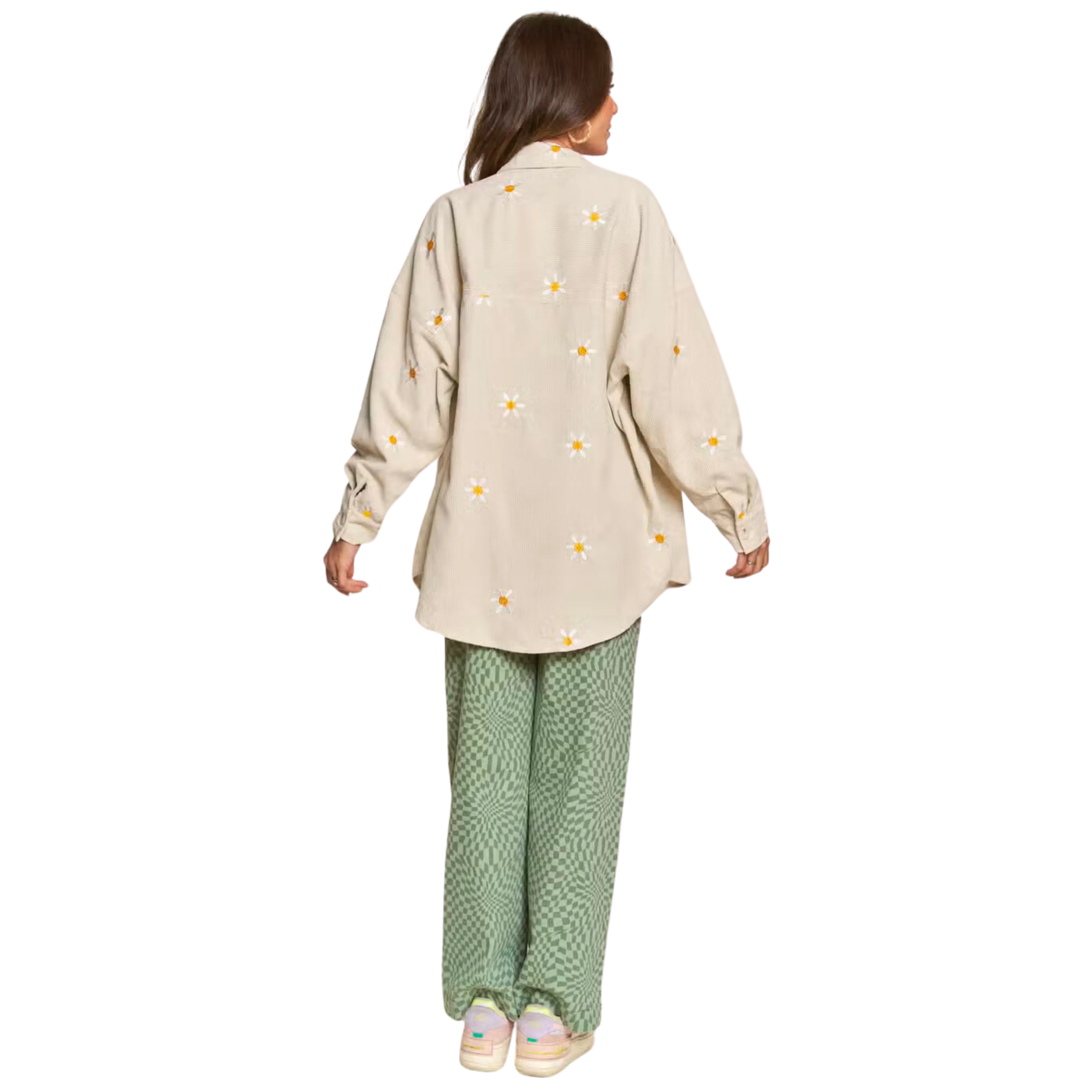 Corduroy Floral Embroidered Shaket- Almond (Copy)