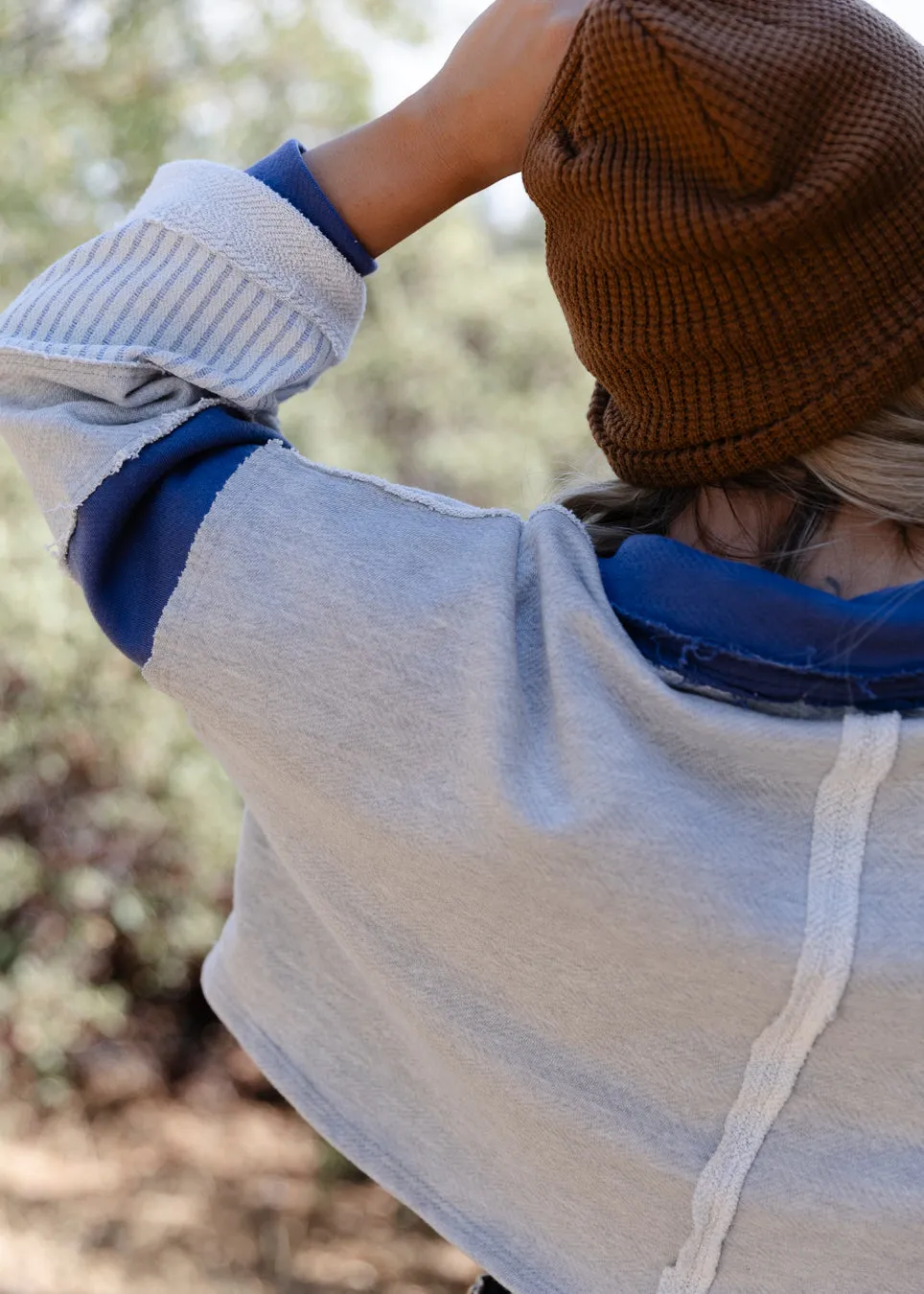 Cozy Chic French Terry Knit Crop Top in Blue