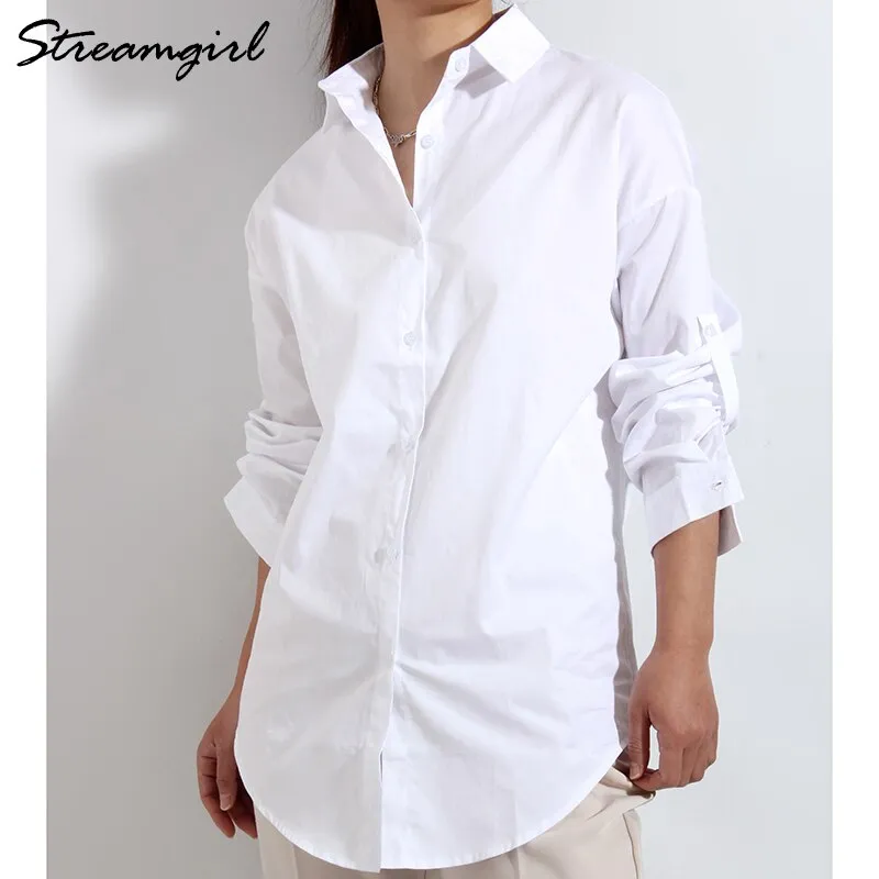 deanwangkt White Button Up Shirt Women Casual  Blouse Women High Quality Oversized Formal Shirts For Women Cotton Office Shirt