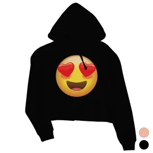 Emoji-Heart Eyes Womens Crop Hoodie Loving Flirty Halloween Gift