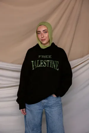 free Palestine green rhinestone hoodie