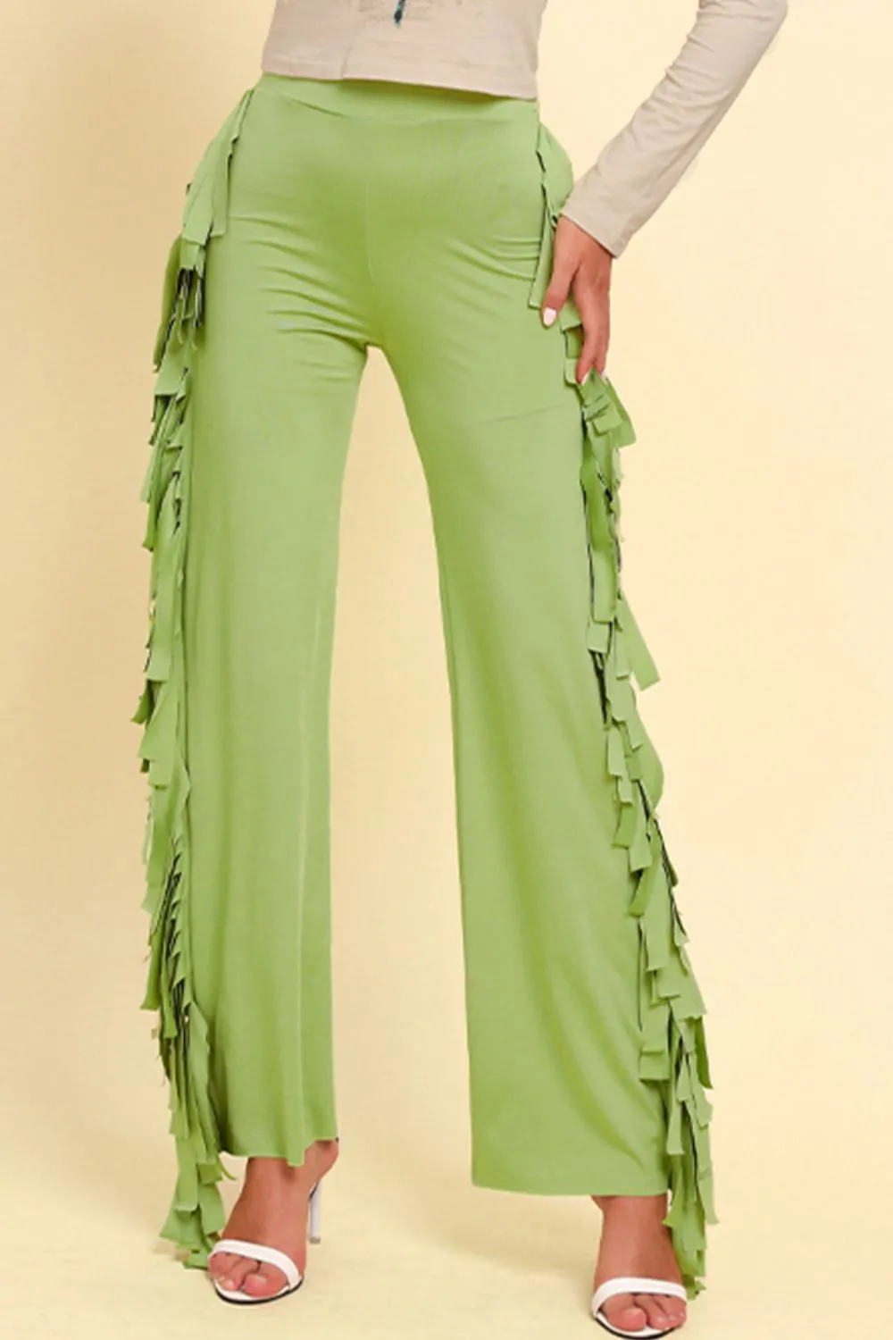 Fringe Trim Wide Leg Pants