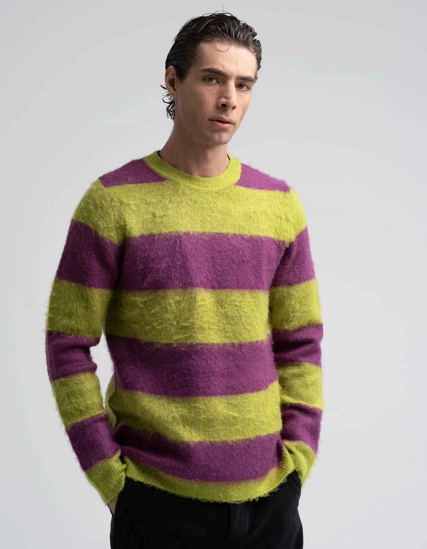 Green & Purple Stripe Mohair Jumper GOLD