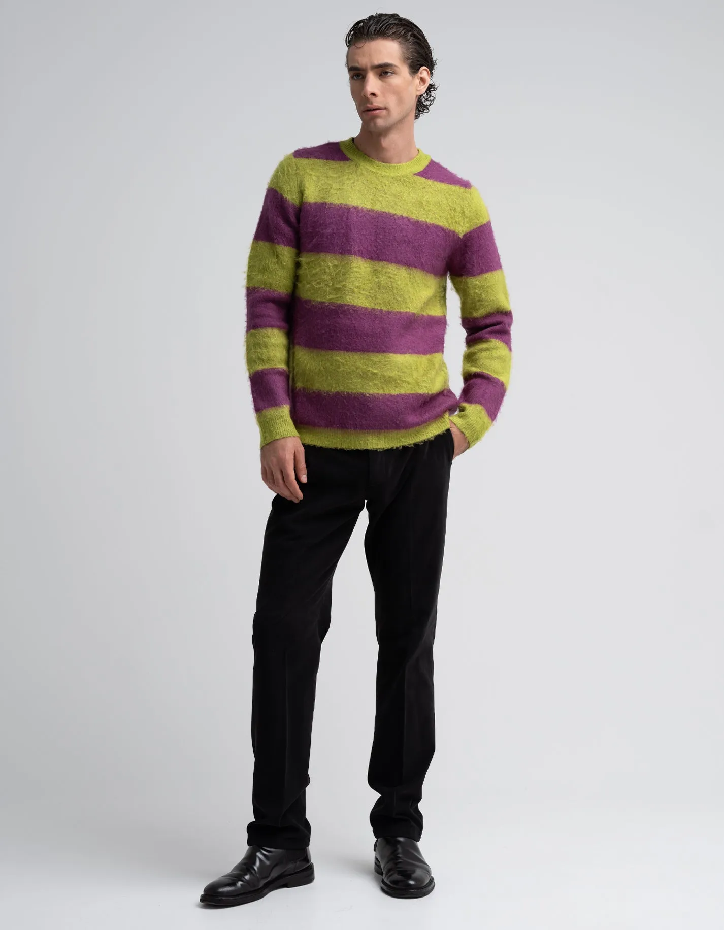 Green & Purple Stripe Mohair Jumper GOLD