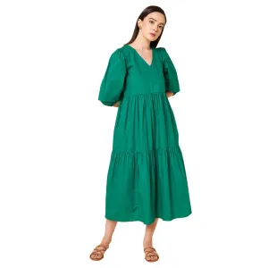 High Star Cotton Pleated Maxi Women Dress (HSWDRS23005_GN_Green