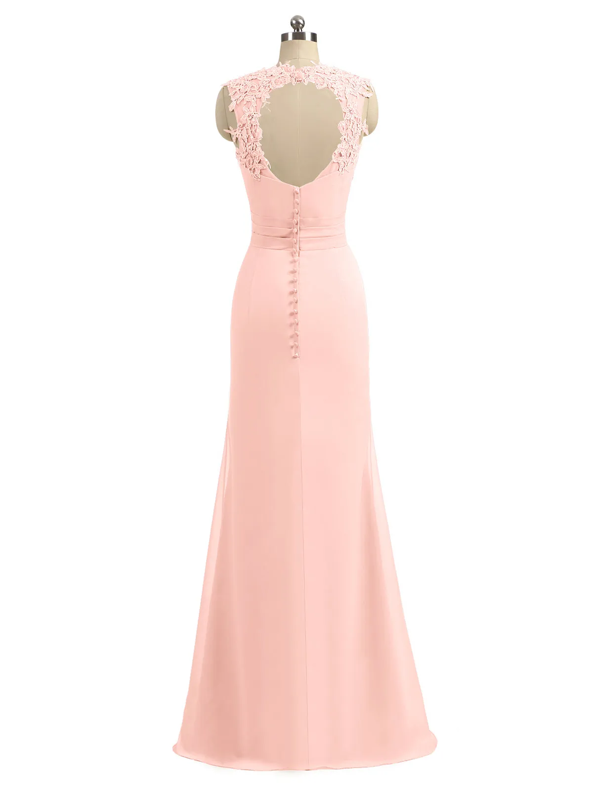 Lace Appliqued Strap Sheath Open Back Dress Coral