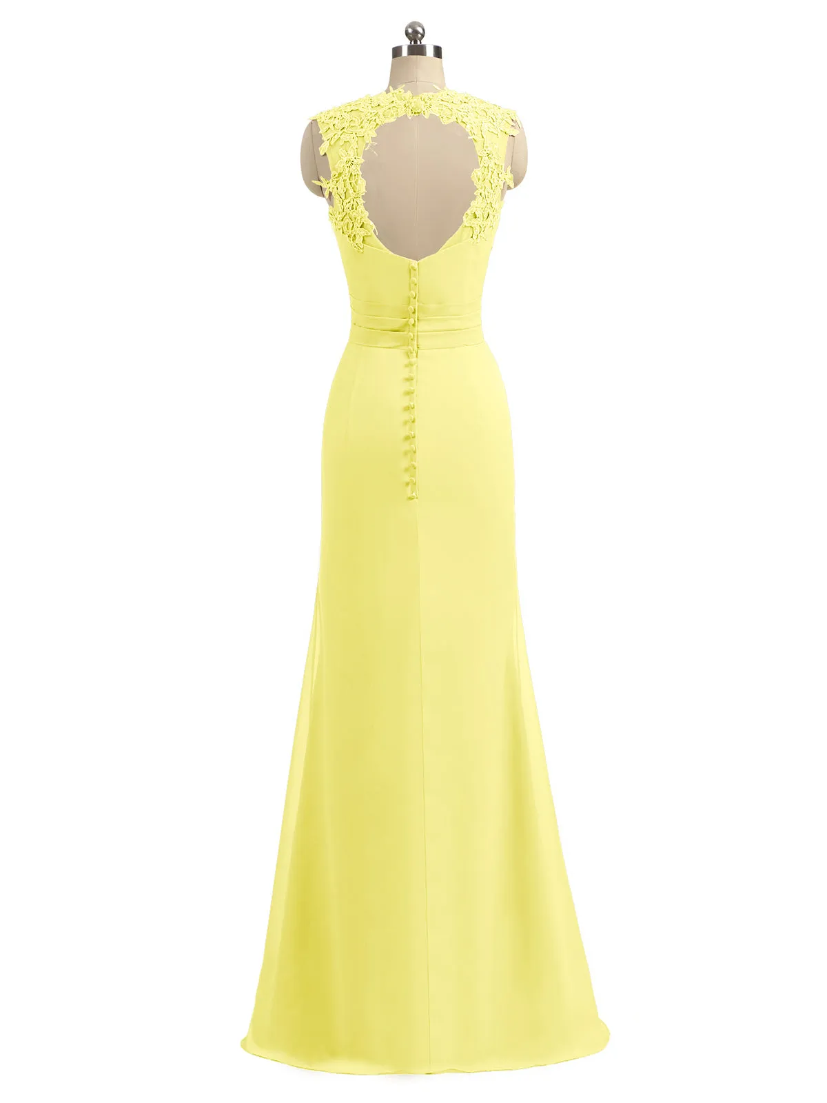 Lace Appliqued Strap Sheath Open Back Dress Lemon Plus Size