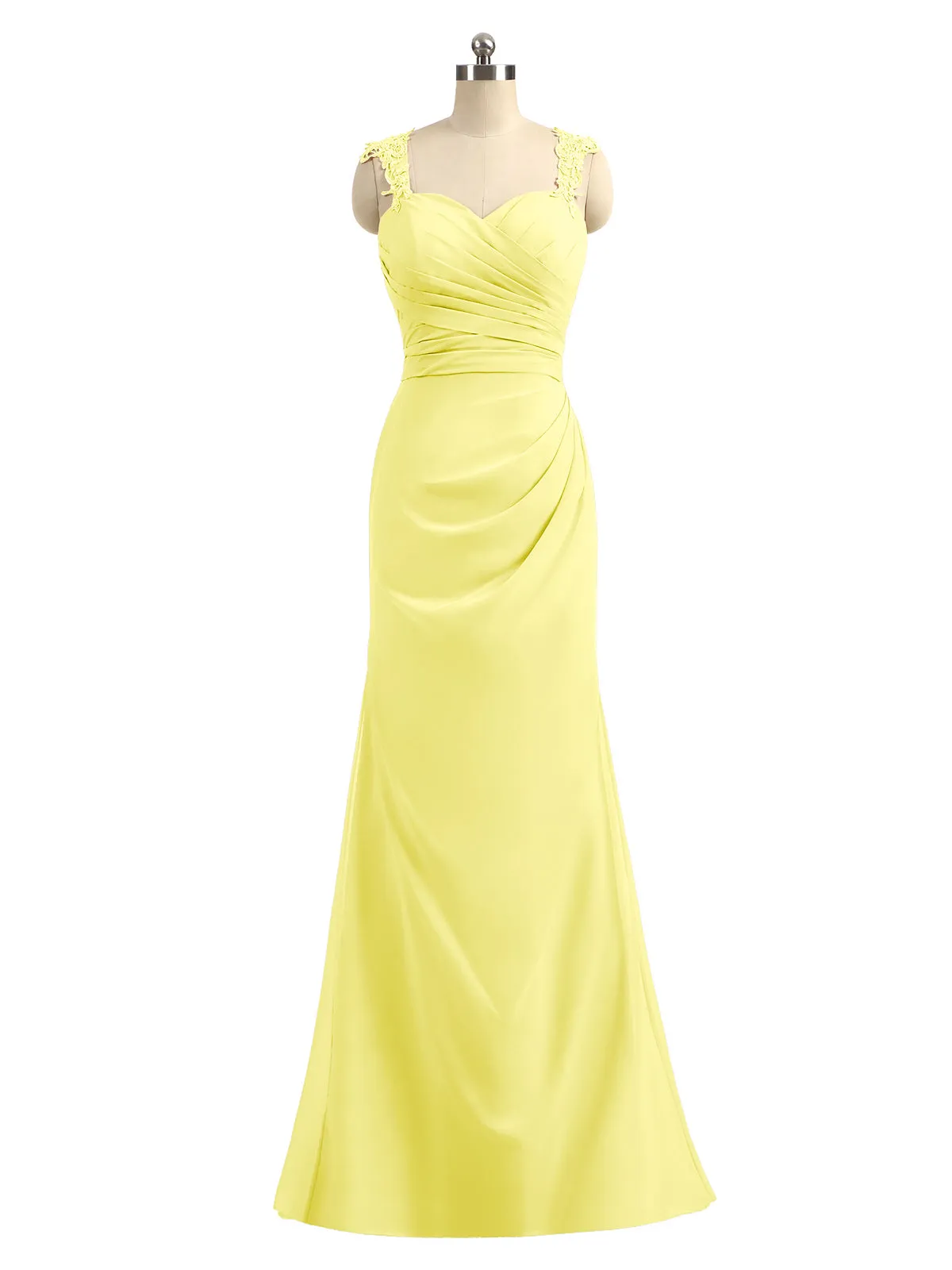 Lace Appliqued Strap Sheath Open Back Dress Lemon Plus Size