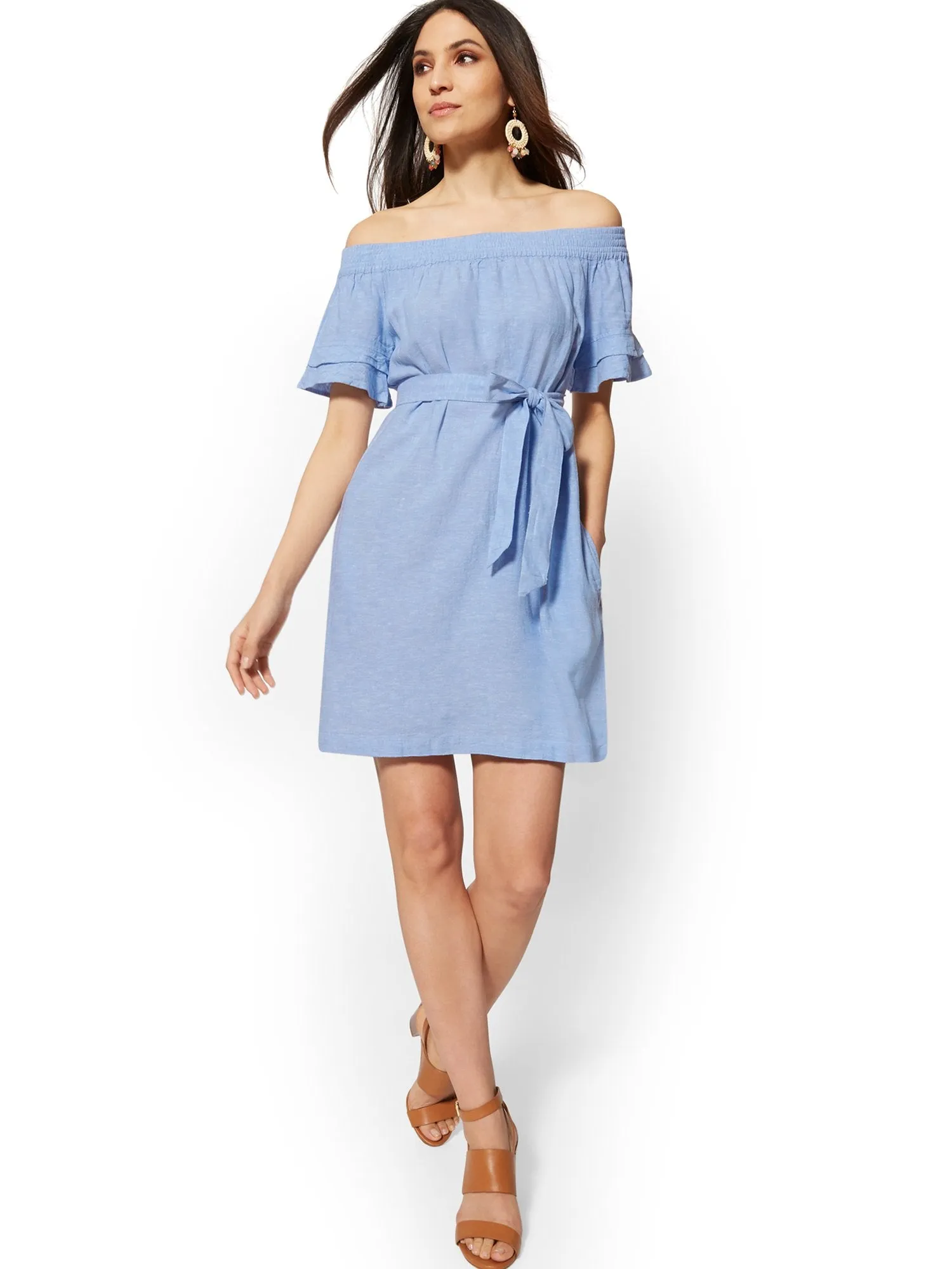 Linen Off-The-Shoulder Shift Dress