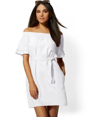 Linen Off-The-Shoulder Shift Dress