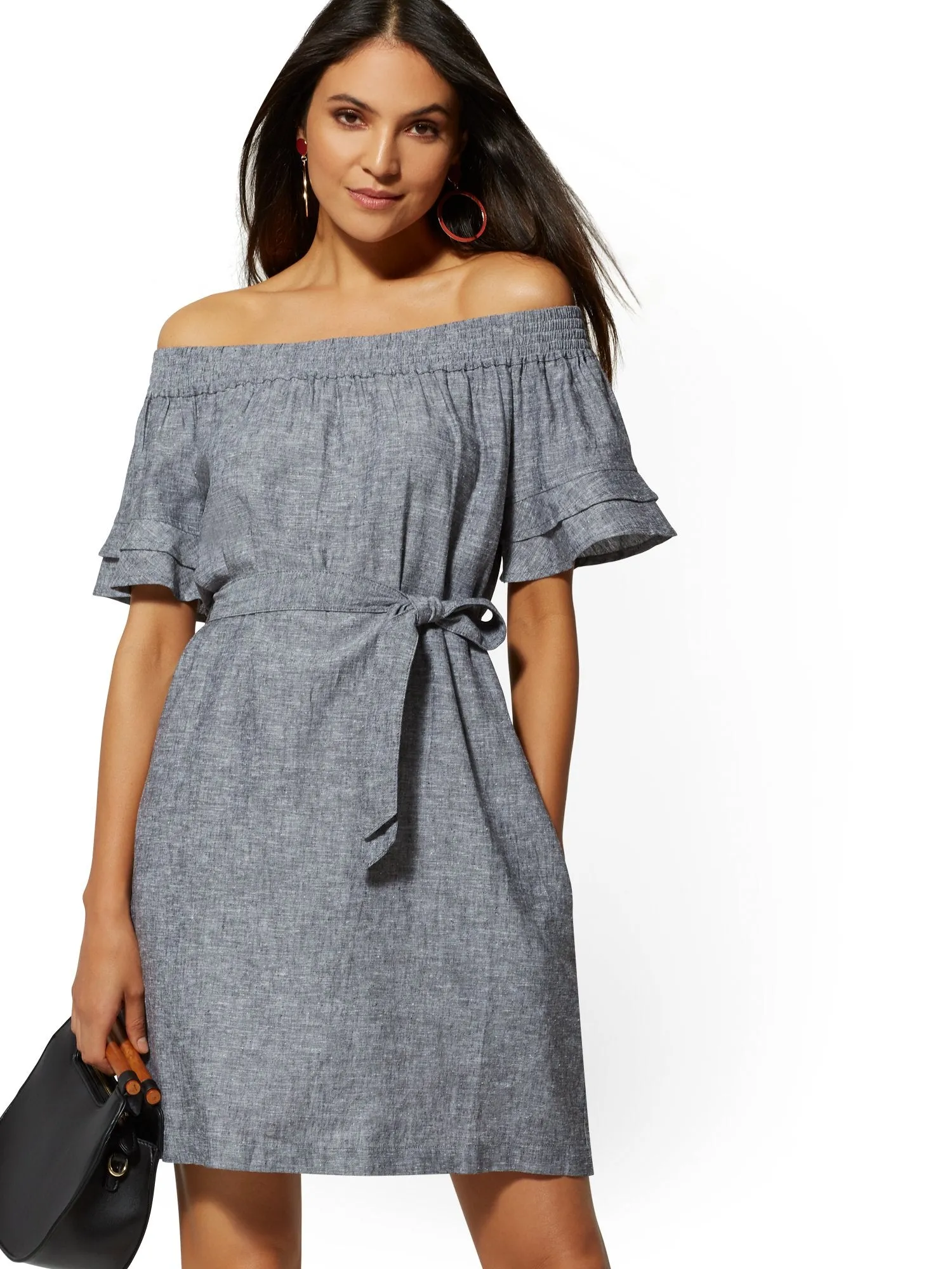 Linen Off-The-Shoulder Shift Dress