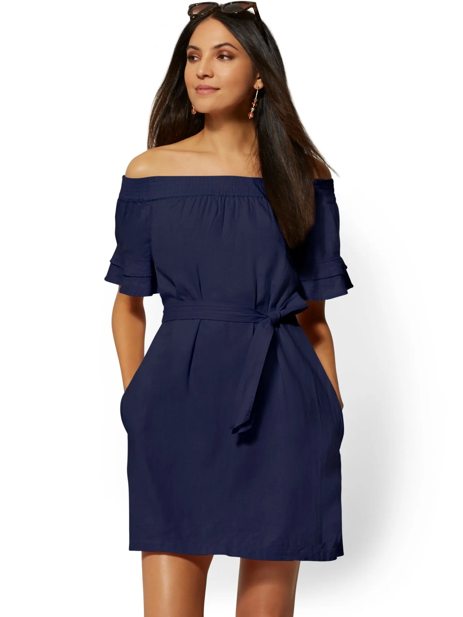 Linen Off-The-Shoulder Shift Dress