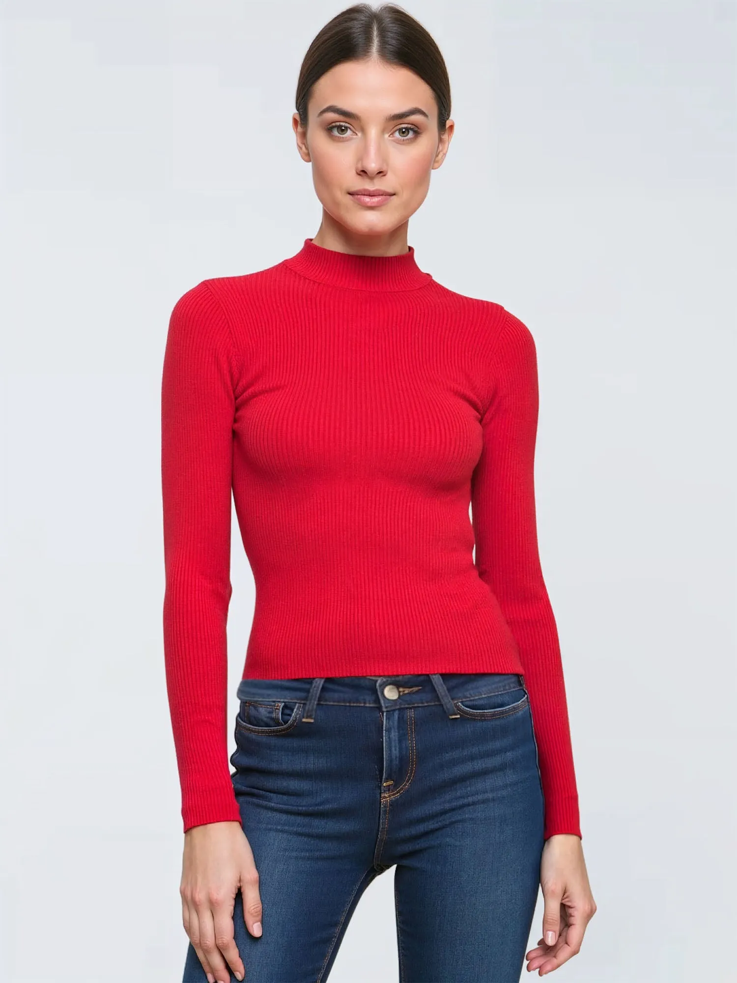 Long Sleeve Mock Neck Ribbed Sweater