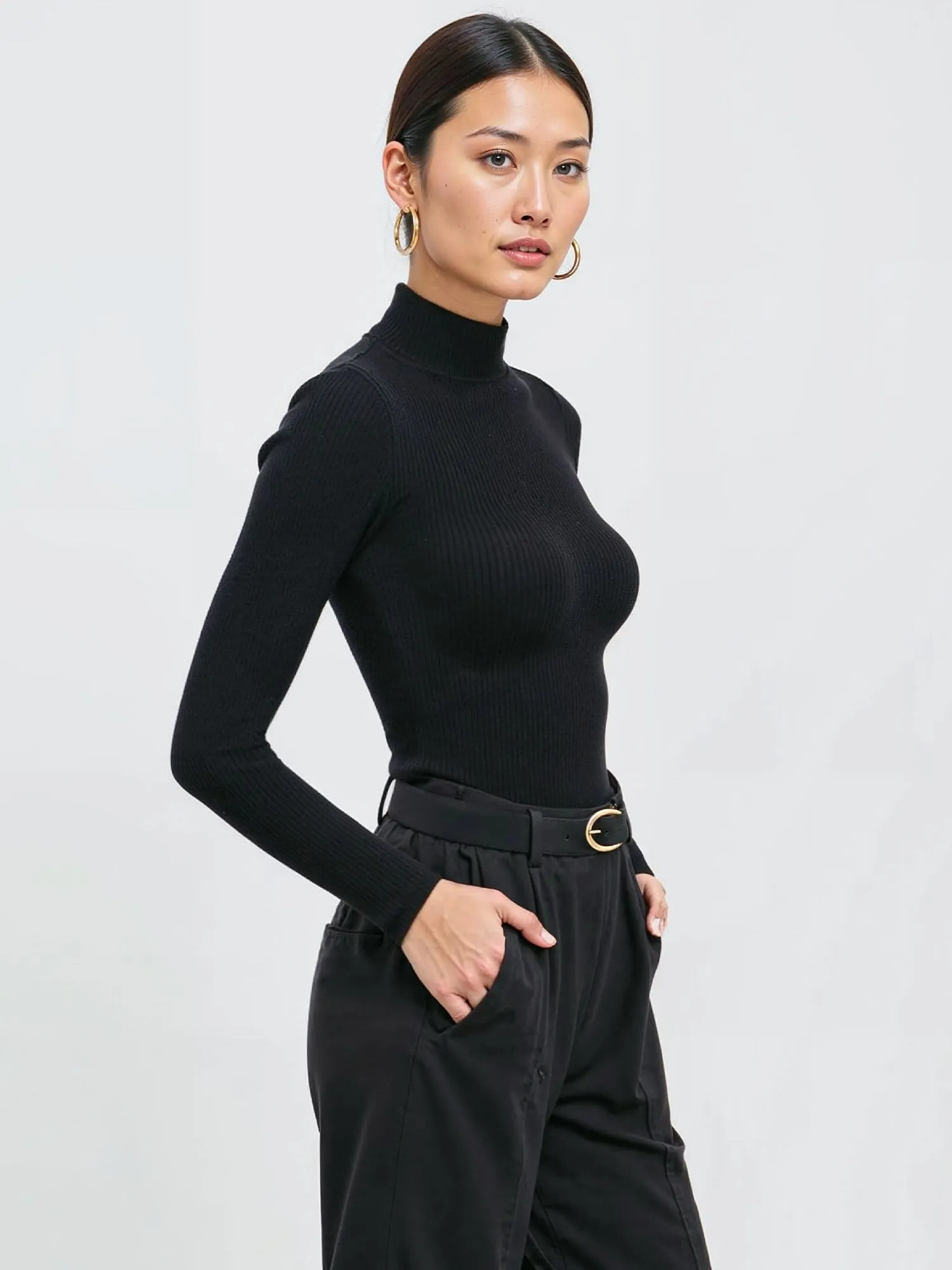 Long Sleeve Mock Neck Ribbed Sweater