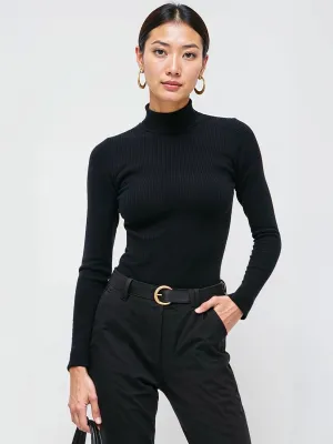 Long Sleeve Mock Neck Ribbed Sweater