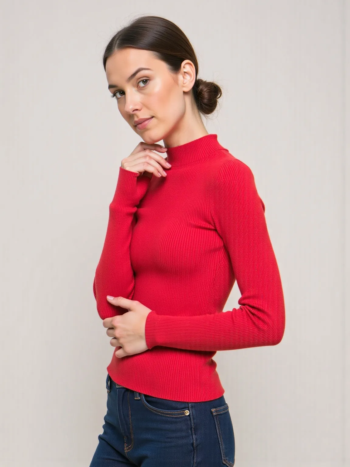 Long Sleeve Mock Neck Ribbed Sweater