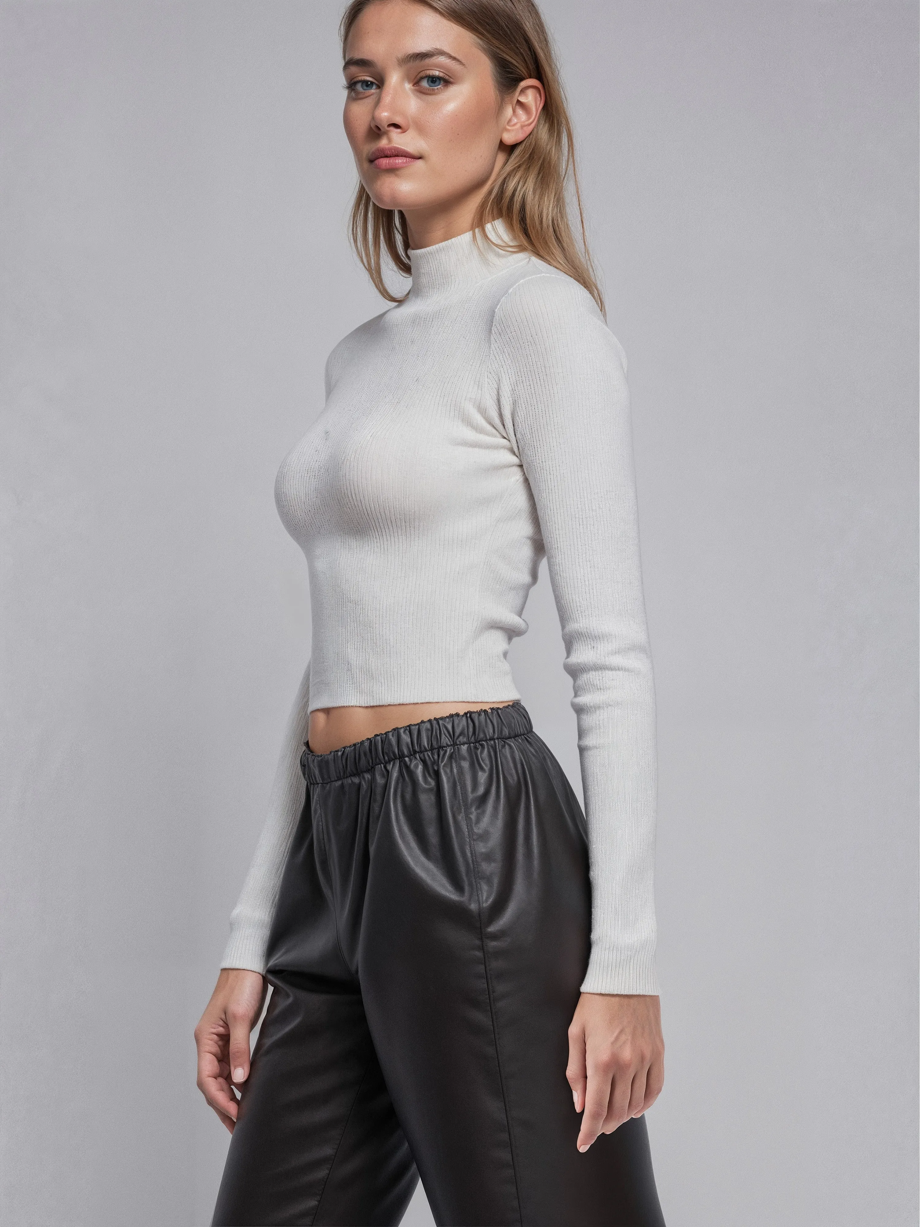 Long Sleeve Mock Neck Ribbed Sweater