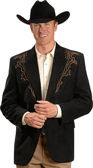 Men's Circle S Galveston (CC6525ABLACK) Sport Coat - Black Suede with Embroidery