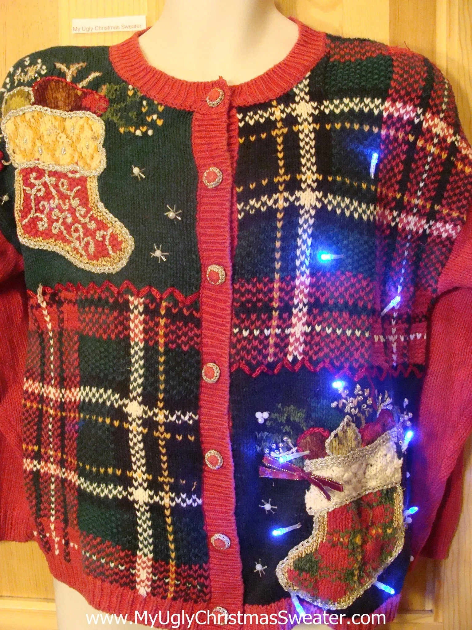 Need to Buy Christmas Sweaters? Red Plaid Light Up Sweater