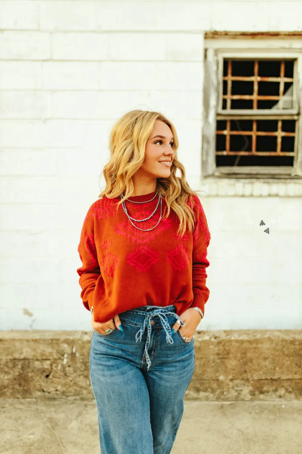 Neon Aztec Cropped Sweater