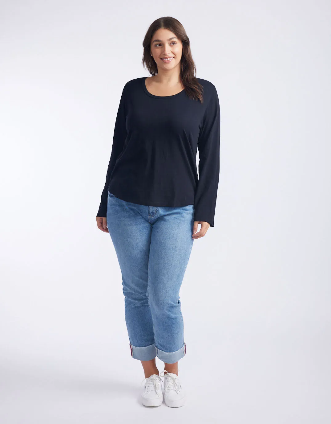 Original Round Neck Long Sleeve T-Shirt - Black