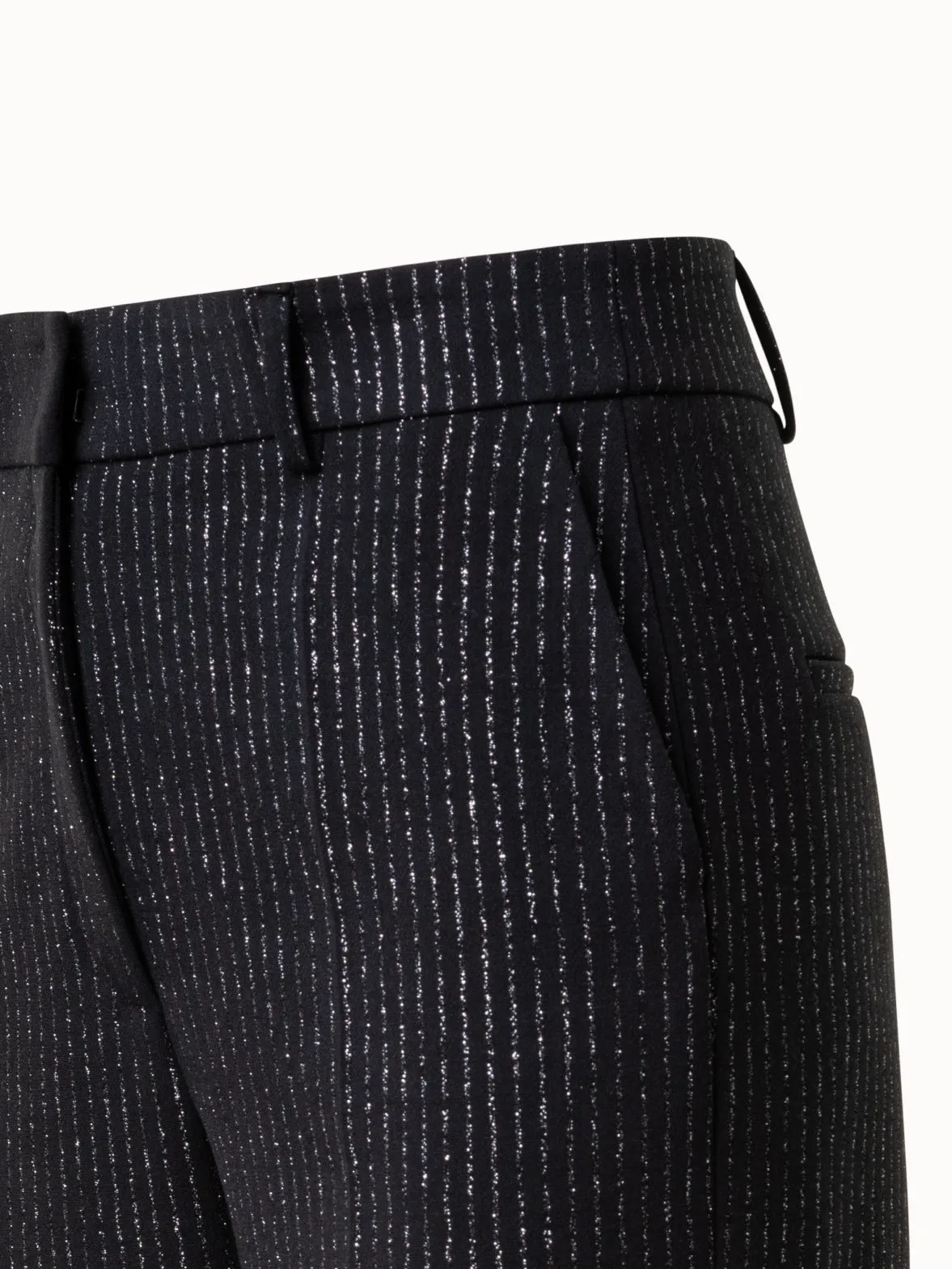 Pebble Crêpe Tapered Pants with Metallic Pin Stripes