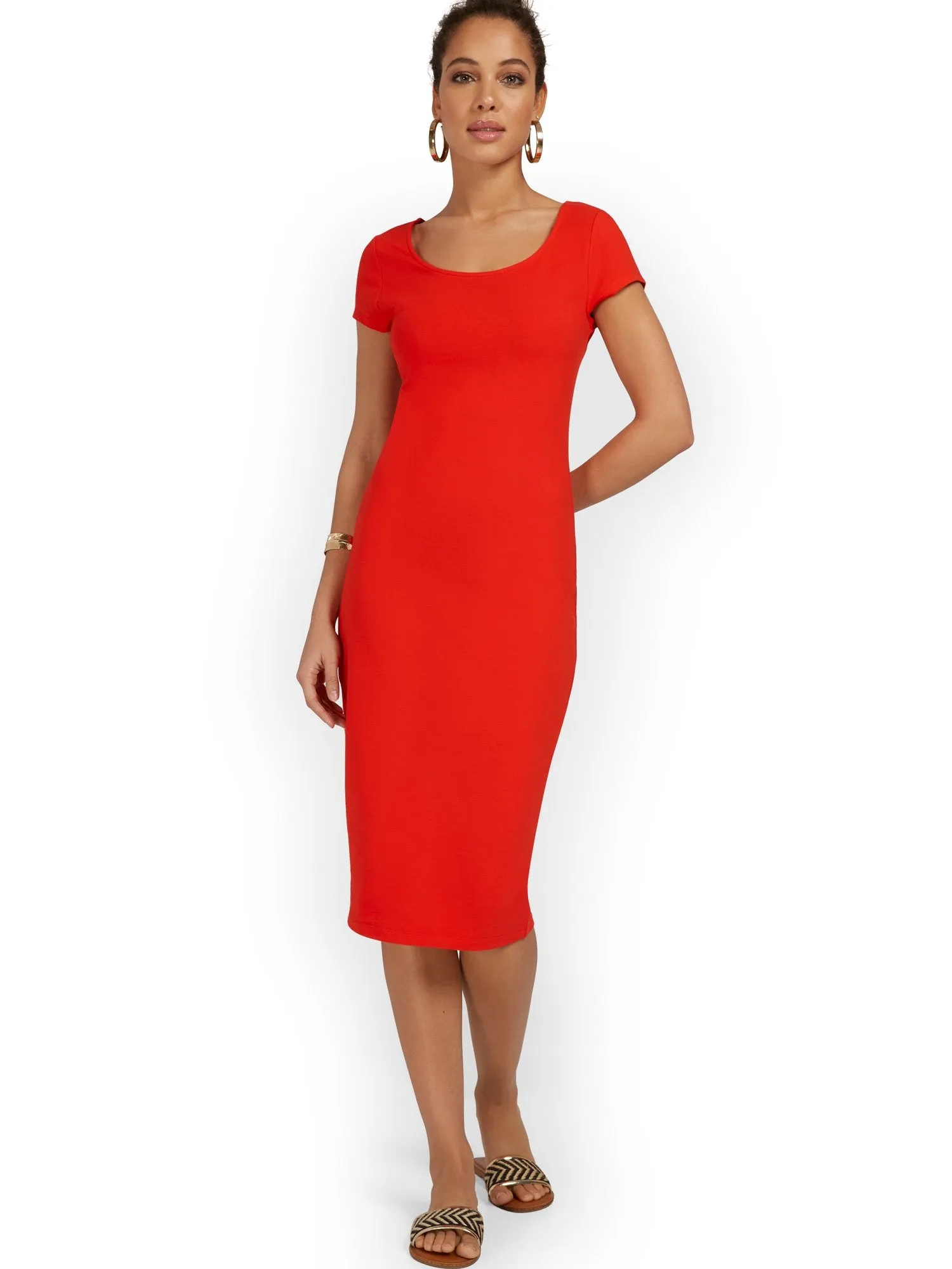 Petite Scoopneck Cap-Sleeve Midi Dress - Everyday Collection