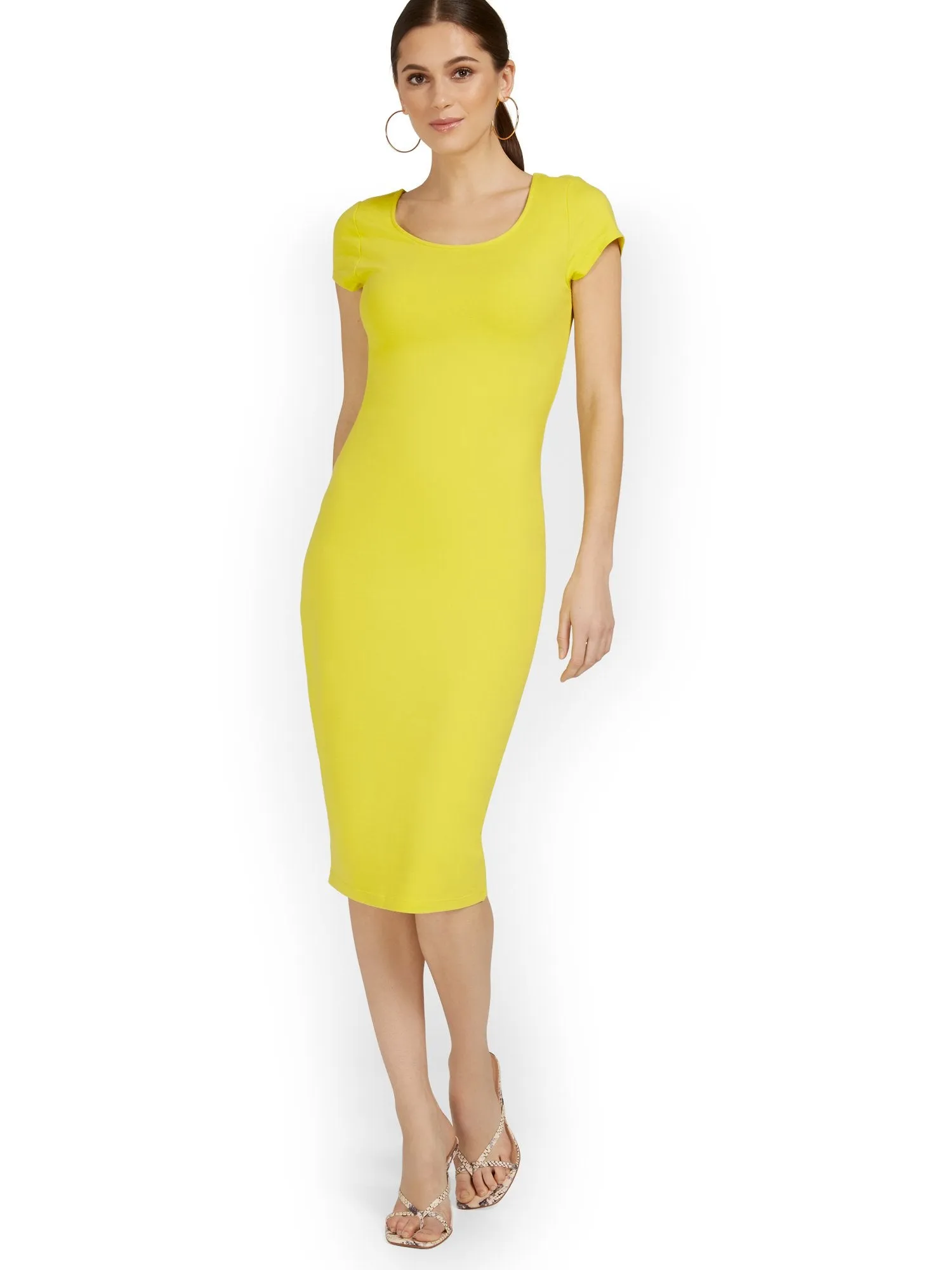 Petite Scoopneck Cap-Sleeve Midi Dress - Everyday Collection