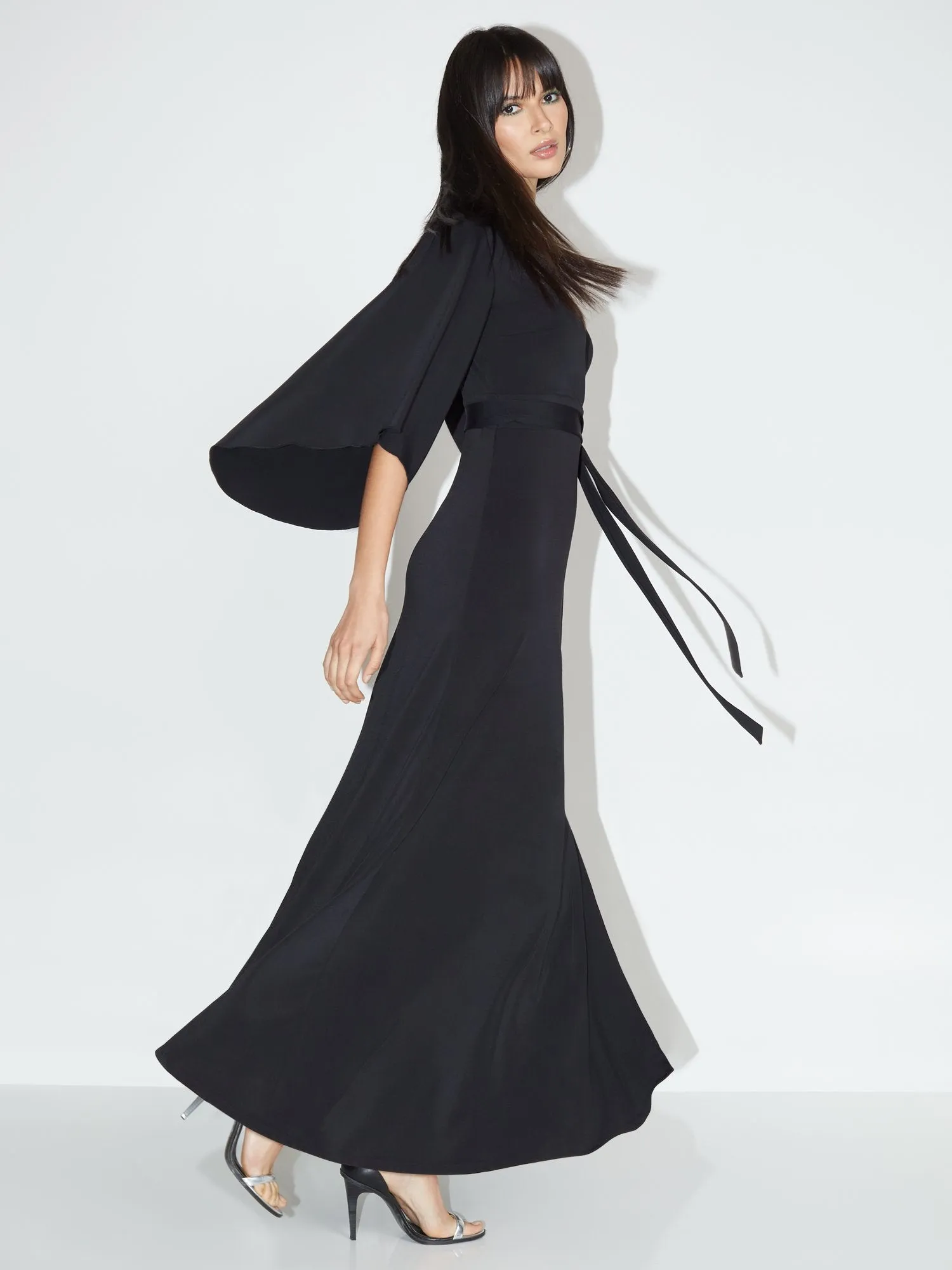 Petite V-Neck Bell-Sleeve Kimono Maxi Dress - NY&C Style System