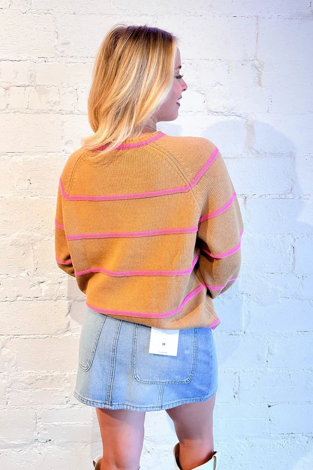 Pink Camel Back Striped Sweater