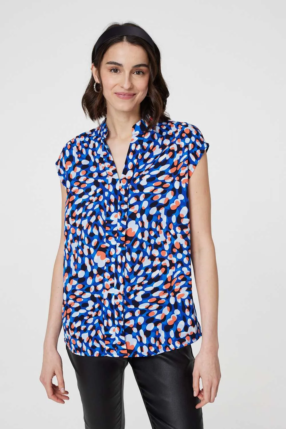 Printed Cap Sleeve Blouse Top