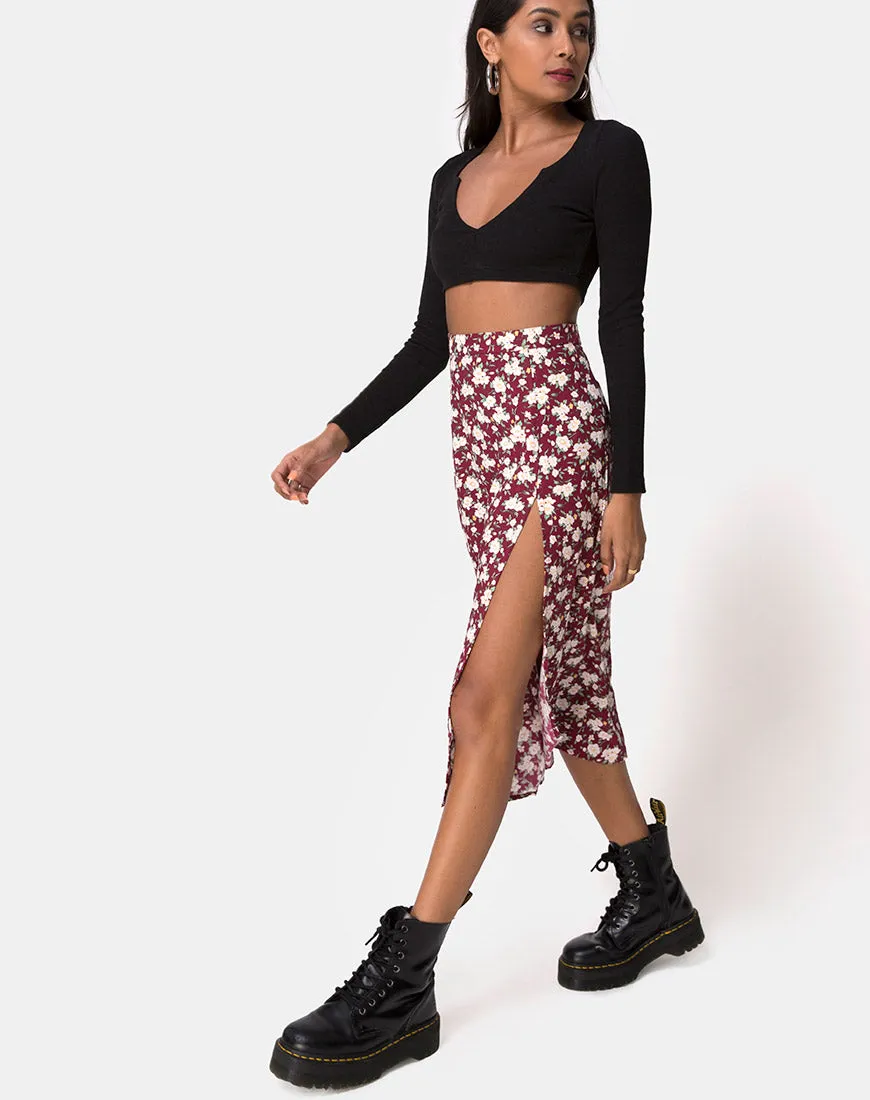 Saika Midi Skirt in Wild Fleur Maroon