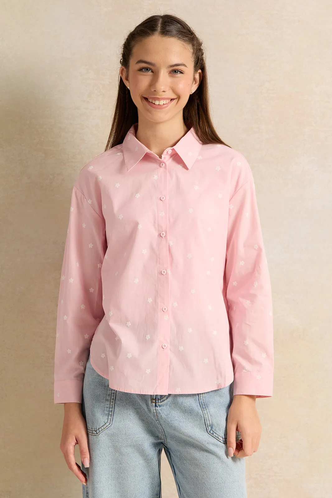 Senior Girls Pink Embroidered Shirt