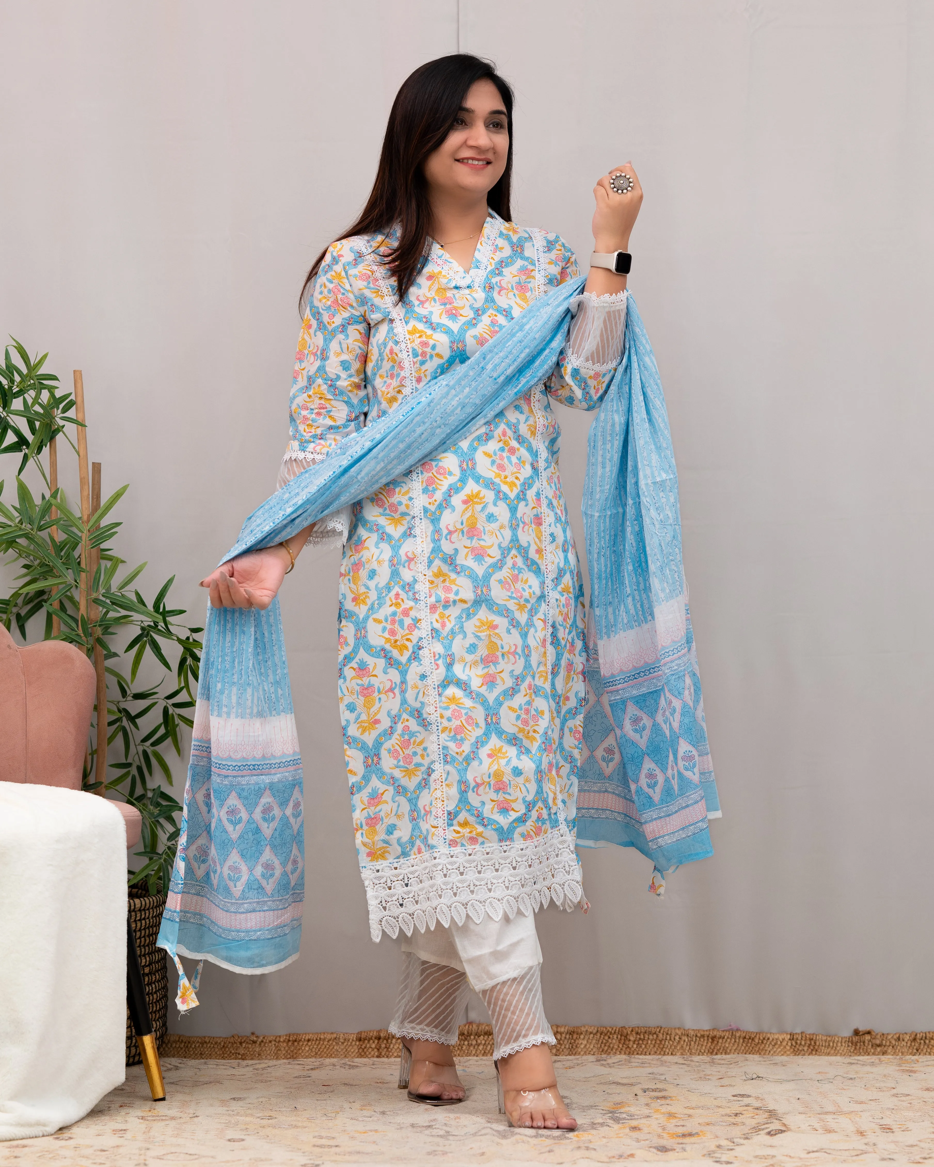 Shabana Cotton Pakistani Suit with Lace Detailing