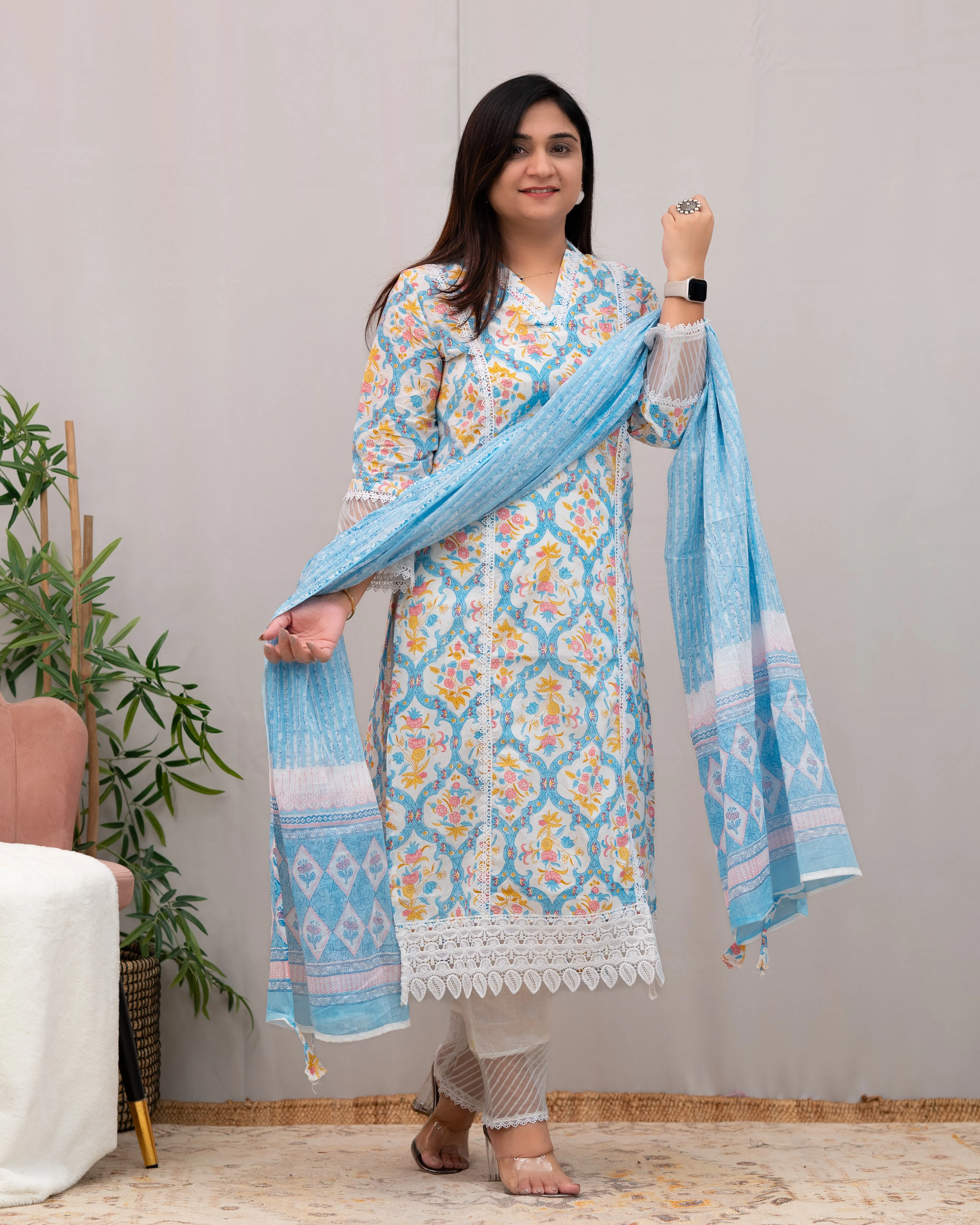 Shabana Cotton Pakistani Suit with Lace Detailing